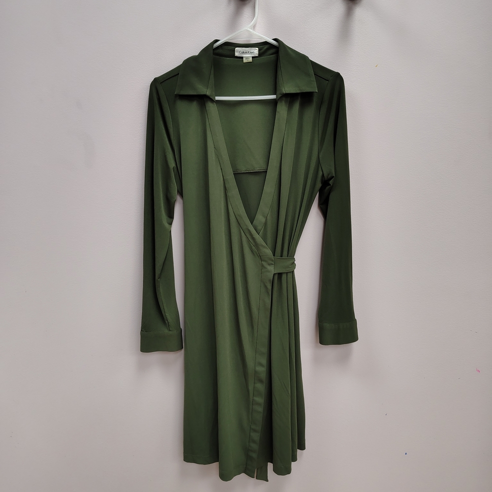 Express Olive Long Sleeve Wrap Dress